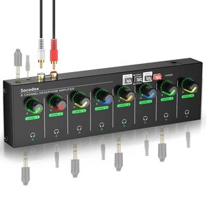 8 Channel Headphone Amplifier, 16 Outputs Stereo Audio Amplifier Metal Headphone Amp with 1/4", 1/8" & RCA Inputs, RGB Volume Control, Stereo/Mono Switch for Studio, Podcast, Streaming 8 Channel Headphone Amplifier, 16 Outputs Stereo Audio Amplifier Metal Headphone Amp with 1/4", 1/8" & RCA Inputs, RGB Volume Control, Stereo/Mono Switch for Studio, Podcast, Streaming