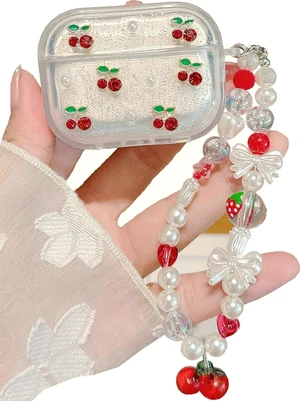 3D Cherry Case with Keychain for AirPods Pro 3,Clear Diamonds Aesthetic Shockproof Cover with Cute Pearl Strap for Women Girls Protective Cover 3D Cherry Case with Keychain for AirPods Pro 3,Clear Diamonds Aesthetic Shockproof Cover with Cute Pearl Strap for Women Girls Protective Cover