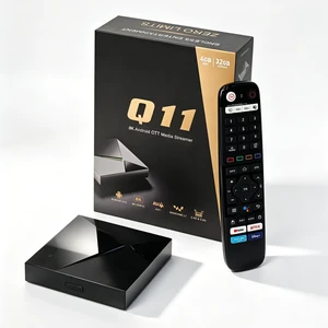 Q11 Android TV Box with Cherry TV, Android 14, 4GB RAM 32GB Storage Gigabit Ethernet + Dual-Band Wi-Fi, 4K HDR10 + AV1, Secure DRM + Voice Remote + Casting, HDMI 2.1 max to 4K60 output Q11 Android TV Box with Cherry TV, Android 14, 4GB RAM 32GB Storage Gigabit Ethernet + Dual-Band Wi-Fi, 4K HDR10 + AV1, Secure DRM + Voice Remote + Casting, HDMI 2.1 max to 4K60 output