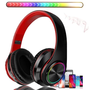 Bluetooth Wireless Over Ear Headphones, HiFi Stereo Sound Foldable Headset,Colorful LED Lights Headphones with Built-in Mic,Wired for School/Tablet Computer/PC/TV/Cellphones/Travel (Black Red) Bluetooth Wireless Over Ear Headphones, HiFi Stereo Sound Foldable Headset,Colorful LED Lights Headphones with Built-in Mic,Wired for School/Tablet Computer/PC/TV/Cellphones/Travel (Black Red)