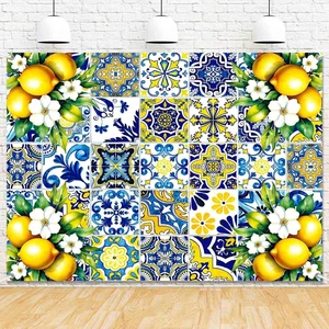 8x6ft Blue Yellow Lemon Backdrop Party Decorations Summer Italian Blue Tiles Capri Lemon Themed Party Decor for Bridal Shower Birthday Photography Background Photo Booth Props 8x6ft Blue Yellow Lemon Backdrop Party Decorations Summer Italian Blue Tiles Capri Lemon Themed Party Decor for Bridal Shower Birthday Photography Background Photo Booth Props