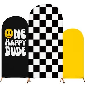 3 Happy Arch Cover, Black, Yellow, Black-White, Mixed Style Fitted Stretch Spandex Backdrop, One Happy Dude Theme for Birthday, 4ft 5ft 6ft Frames, Kids Party Sport Event 3 Happy Arch Cover, Black, Yellow, Black-White, Mixed Style Fitted Stretch Spandex Backdrop, One Happy Dude Theme for Birthday, 4ft 5ft 6ft Frames, Kids Party Sport Event