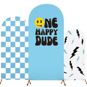 3 Happy Arch Cover, Blue, Mixed Style Fitted Stretch Spandex Backdrop, One Happy Dude Theme for Birthday, 4ft 5ft 6ft Frames, Kids Party Sport Event 3 Happy Arch Cover, Blue, Mixed Style Fitted Stretch Spandex Backdrop, One Happy Dude Theme for Birthday, 4ft 5ft 6ft Frames, Kids Party Sport Event