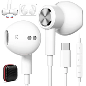 Magnetic USB-C Wired Earbuds HiFi Stereo Headphones with Mic, White Type-C Earbuds with Control Button for iPhone Duo 18 Pro Max 17 16 Samsung S26 FE OnePlus 15 Wired Earphones for Call Workout Magnetic USB-C Wired Earbuds HiFi Stereo Headphones with Mic, White Type-C Earbuds with Control Button for iPhone Duo 18 Pro Max 17 16 Samsung S26 FE OnePlus 15 Wired Earphones for Call Workout