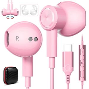 Magnetic USB-C Wired Earbuds HiFi Stereo Headphones with Mic, Pink Type-C Earbuds with Control Button for iPhone Duo 18 Pro Max 17 16 Samsung S26 FE OnePlus 15 Wired Earphones for Call Workout Magnetic USB-C Wired Earbuds HiFi Stereo Headphones with Mic, Pink Type-C Earbuds with Control Button for iPhone Duo 18 Pro Max 17 16 Samsung S26 FE OnePlus 15 Wired Earphones for Call Workout