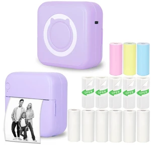 Mini Thermal Inkless Sticker Printer with 14 Rolls Paper, Compatible with iPhone/Android Phone/Tablet, Mini Pocket Printer for Photos/Stickers/Labels/Notes, Purple Mini Thermal Inkless Sticker Printer with 14 Rolls Paper, Compatible with iPhone/Android Phone/Tablet, Mini Pocket Printer for Photos/Stickers/Labels/Notes, Purple