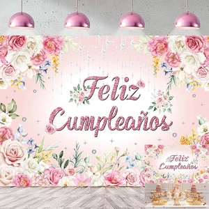Feliz cumpleaños Backdrop Pink Floral Glitter Happy Birthday Photography Background Women Girl Birthday Party Decorations Banner Photo Props (8x6FT) Feliz cumpleaños Backdrop Pink Floral Glitter Happy Birthday Photography Background Women Girl Birthday Party Decorations Banner Photo Props (8x6FT)