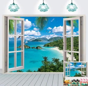 Summer Beach Window Backdrop Hawaiian Ocean Tropical Island Blue Sky Clouds Scenic Photography Background Luau Party Banner Living Room Bedroom Photo Booth Props (8x6FT) Summer Beach Window Backdrop Hawaiian Ocean Tropical Island Blue Sky Clouds Scenic Photography Background Luau Party Banner Living Room Bedroom Photo Booth Props (8x6FT)