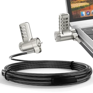3-in-1 Universal Laptop Cable Lock - Professional Laptop Security Combination Lock Compatible with K-Slot, Nano & Wedge Slot - Resettable 4-Digit Steel Locking Cable with 360° Rotating Head 3-in-1 Universal Laptop Cable Lock - Professional Laptop Security Combination Lock Compatible with K-Slot, Nano & Wedge Slot - Resettable 4-Digit Steel Locking Cable with 360° Rotating Head