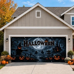 Halloween Garage Door Decorations Cover 16x7ft, Large Realistic Hanging Cozy Scary Backdrop Decoration Banner for Outdoor Garage Yard Party Photo Background Supplies (Halloween 2) Halloween Garage Door Decorations Cover 16x7ft, Large Realistic Hanging Cozy Scary Backdrop Decoration Banner for Outdoor Garage Yard Party Photo Background Supplies (Halloween 2)