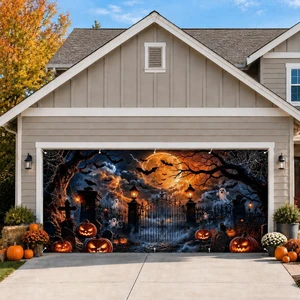 Halloween Garage Door Decorations Cover 16x7ft, Large Realistic Hanging Cozy Scary Backdrop Decoration Banner for Outdoor Garage Yard Party Photo Background Supplies Halloween Garage Door Decorations Cover 16x7ft, Large Realistic Hanging Cozy Scary Backdrop Decoration Banner for Outdoor Garage Yard Party Photo Background Supplies