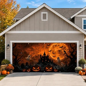 Halloween Garage Door Decorations Cover 16x7ft, Large Realistic Hanging Cozy Scary Backdrop Decoration Banner for Outdoor Garage Yard Party Photo Background Supplies (Halloween 1) Halloween Garage Door Decorations Cover 16x7ft, Large Realistic Hanging Cozy Scary Backdrop Decoration Banner for Outdoor Garage Yard Party Photo Background Supplies (Halloween 1)