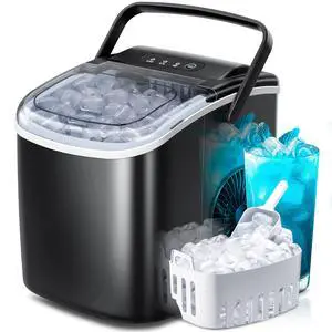 Countertop Ice Maker,Ready in 6 Mins, 26Lbs/24H,Self-Cleaning,Black | 9 Bullet-Shaped Ice Cubes,Portable Ice Maker Machine with Handle for Home/Kitchen/Party Countertop Ice Maker,Ready in 6 Mins, 26Lbs/24H,Self-Cleaning,Black | 9 Bullet-Shaped Ice Cubes,Portable Ice Maker Machine with Handle for Home/Kitchen/Party