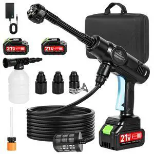 Cordless Portable Washer Gun 21V, 1160PS/80bar100 Portable Power Washer with 5M Hose & 6-in-1 Nozzle, 2×3.0Ah Battery, Up to 40 Minutes Runtime, Spray Distance 10M for Car Home Outdoor Patio Garden Cordless Portable Washer Gun 21V, 1160PS/80bar100 Portable Power Washer with 5M Hose & 6-in-1 Nozzle, 2×3.0Ah Battery, Up to 40 Minutes Runtime, Spray Distance 10M for Car Home Outdoor Patio Garden
