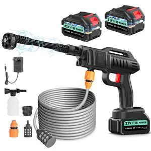 Cordless Portable Washer, 100Bar/1450 PSI Handheld Washer with Foam Pot, Cleaner with 5m Elastic Hose, 6-in-1 Nozzle, Battery Operated Washer for Car Home Outdoor Patio Garden Cordless Portable Washer, 100Bar/1450 PSI Handheld Washer with Foam Pot, Cleaner with 5m Elastic Hose, 6-in-1 Nozzle, Battery Operated Washer for Car Home Outdoor Patio Garden