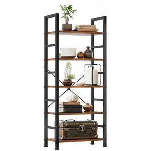 5 Tier Bookshelf, 62'' Tall Book Shelf, Free Standing Vintage Book Storage Shelves, Wood Bookcase Organizer for Bedroom, Living Room and Home Office, Vintage 5 Tier Bookshelf, 62'' Tall Book Shelf, Free Standing Vintage Book Storage Shelves, Wood Bookcase Organizer for Bedroom, Living Room and Home Office, Vintage