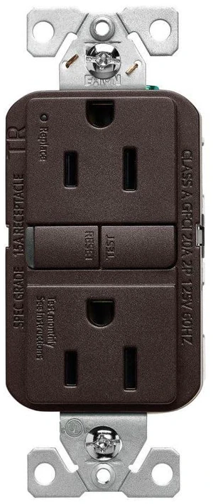 Tamper Resistant GFCI Receptacle, 15A, 125V, Oil Rubbed Bronze | TRGF15RB-BX-L, Slim Flush Mount, #14 - 10 AWG, Back and Side wire, Self-Test, 2 Pole, 3 Wire, Grounding, NEMA 5-15R Tamper Resistant GFCI Receptacle, 15A, 125V, Oil Rubbed Bronze | TRGF15RB-BX-L, Slim Flush Mount, #14 - 10 AWG, Back and Side wire, Self-Test, 2 Pole, 3 Wire, Grounding, NEMA 5-15R