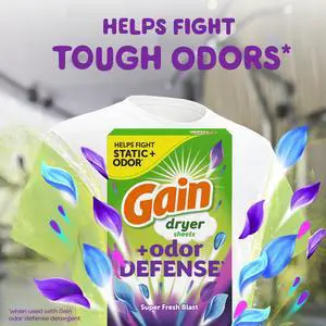 Gain Fabric Softener Dryer Sheets +Odor Defense, Super Fresh Blast Scent, 120 Count Gain Fabric Softener Dryer Sheets +Odor Defense, Super Fresh Blast Scent, 120 Count