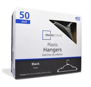 Mainstays Black Plastic Clothes Hangers, 50-Count, Lightweight and Durable Mainstays Black Plastic Clothes Hangers, 50-Count, Lightweight and Durable