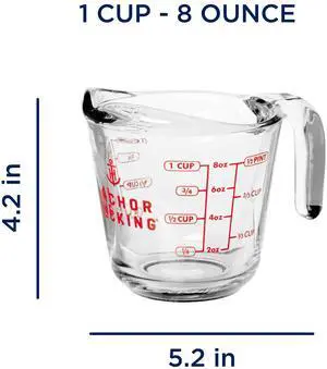 (2 pack) Anchor Hocking 1-Cup Glass Measuring Cup with Easy-Grip Handle and Spout (2 pack) Anchor Hocking 1-Cup Glass Measuring Cup with Easy-Grip Handle and Spout