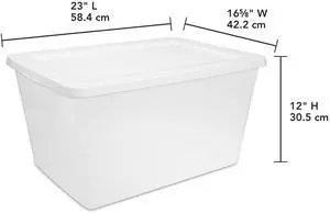 Sterilite 58 Quart Medium Storage Bin, Clear Plastic Storage Container with Snap-On Lid, White Sterilite 58 Quart Medium Storage Bin, Clear Plastic Storage Container with Snap-On Lid, White