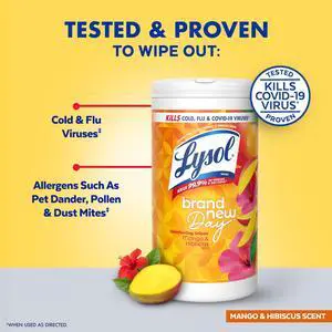 Lysol Disinfecting Wipes, All Purpose Cleaner, Multi Surface Antibacterial Cleaning Wipes, Cleaning Supplies, Mango & Hibiscus Scent, 80 Count Lysol Disinfecting Wipes, All Purpose Cleaner, Multi Surface Antibacterial Cleaning Wipes, Cleaning Supplies, Mango & Hibiscus Scent, 80 Count