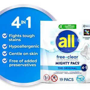 all Unit Dose Laundry Detergent, Mighty Pacs, Free Clear, 19 Count all Unit Dose Laundry Detergent, Mighty Pacs, Free Clear, 19 Count