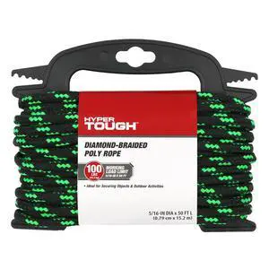 5/16" Diamond Braided Polypropylene Rope, 50ft Black Green HeavyDuty Utility Rope 5/16" Diamond Braided Polypropylene Rope, 50ft Black Green HeavyDuty Utility Rope