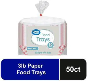 Great Value Disposable Paper Food Trays, Holds Up to 3 lb, 50 Count Great Value Disposable Paper Food Trays, Holds Up to 3 lb, 50 Count