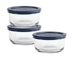 Anchor Hocking Glass Food Storage Containers with Lids, 2 Cup Round, Set of 3 Anchor Hocking Glass Food Storage Containers with Lids, 2 Cup Round, Set of 3
