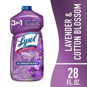 Lysol All Purpose Cleaner, 2X Concentrated Multi-Surface Disinfectant Floor Cleaner for Mopping Solution, for Bathroom & Kitchen, Lavender & Cotton Blossom, 28 fl oz Lysol All Purpose Cleaner, 2X Concentrated Multi-Surface Disinfectant Floor Cleaner for Mopping Solution, for Bathroom & Kitchen, Lavender & Cotton Blossom, 28 fl oz