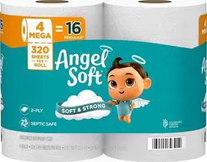 Angel Soft Toilet Paper, 4 Mega Rolls = 16 Regular Rolls, Soft and Strong Toilet Tissue Angel Soft Toilet Paper, 4 Mega Rolls = 16 Regular Rolls, Soft and Strong Toilet Tissue