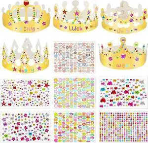 Gold Paper Crowns, 15 Pcs DIY Birthday Party Crowns with Gem Stickers Gold Paper Crowns, 15 Pcs DIY Birthday Party Crowns with Gem Stickers