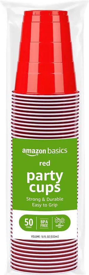 Amazon Basics Sturdy Disposable Plastic Party Cups for Cold Drinks, Red, 18oz, 50 Count, BPA-Free Amazon Basics Sturdy Disposable Plastic Party Cups for Cold Drinks, Red, 18oz, 50 Count, BPA-Free