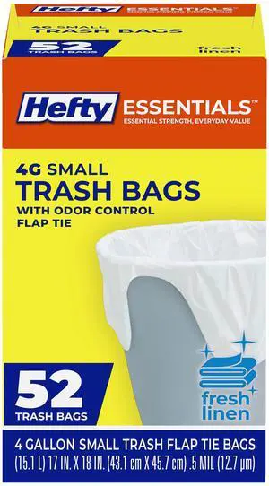 Hefty Essentials 4 Gallon Trash Bags, White, Fresh Linen Scent, 52ct Hefty Essentials 4 Gallon Trash Bags, White, Fresh Linen Scent, 52ct