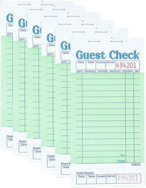 Budgenix 6 Pack Guest Check Server Notepad, 300 Order Pads Budgenix 6 Pack Guest Check Server Notepad, 300 Order Pads