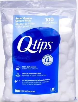 Q-tips Super Jumbo Cotton Balls, 100% Thick Cotton, 100 Count, for Beauty, First Aid, and Baby Care Q-tips Super Jumbo Cotton Balls, 100% Thick Cotton, 100 Count, for Beauty, First Aid, and Baby Care