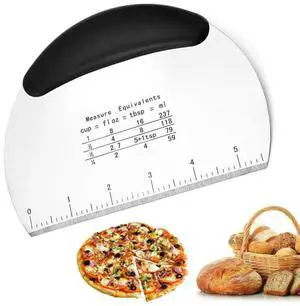 Stainless Steel Dough and Pastry Scraper Chopper Pizza Cutter with Measuring Scale and Ergonomic Rubber Non-Slip Handle, Multifunctional Professional Heavy Duty, Black, 1 Stainless Steel Dough and Pastry Scraper Chopper Pizza Cutter with Measuring Scale and Ergonomic Rubber Non-Slip Handle, Multifunctional Professional Heavy Duty, Black, 1