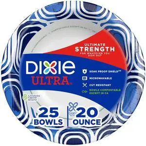 Dixie Jumbo Paper Bowls 20oz, 25 Count Dixie Jumbo Paper Bowls 20oz, 25 Count
