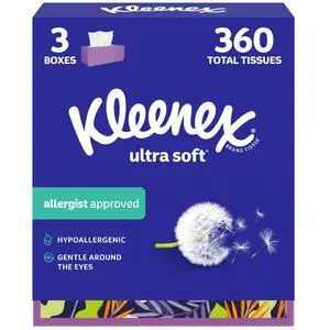 Kleenex Ultra Soft Facial Tissues, 3 Flat Boxes, 120 Tissues per Box Kleenex Ultra Soft Facial Tissues, 3 Flat Boxes, 120 Tissues per Box