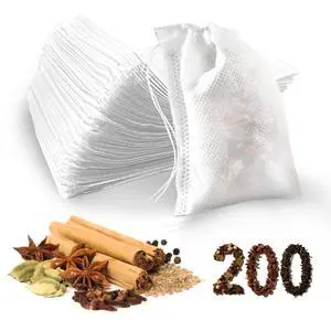 200 Count Disposable Tea Filter Bags with Drawstring, Natural Material, for Loose Leaf Tea, Spices, Herbs, 3.5 x 2.75 Inches 200 Count Disposable Tea Filter Bags with Drawstring, Natural Material, for Loose Leaf Tea, Spices, Herbs, 3.5 x 2.75 Inches