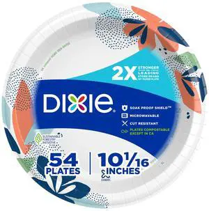 Dixie 10Inch Paper Plates, 54 Count, 2X Strength, Microwave Safe, Soak Proof, Cut Resistant, Disposable, Everyday Use for Breakfast, Lunch, Dinner Dixie 10Inch Paper Plates, 54 Count, 2X Strength, Microwave Safe, Soak Proof, Cut Resistant, Disposable, Everyday Use for Breakfast, Lunch, Dinner