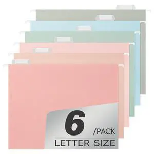Hanging File Folders, Letter Size, Assorted Pastel Colors, 6-Pack, 1/5 Cut Tabs, Heavy Duty, 2.54cm Expansion Hanging File Folders, Letter Size, Assorted Pastel Colors, 6-Pack, 1/5 Cut Tabs, Heavy Duty, 2.54cm Expansion