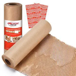 Honeycomb Pacific Mailer 12" x 65' Moving Paper Bubble Cushioning Wrap with 20 Fragile Sticker Labels Honeycomb Pacific Mailer 12" x 65' Moving Paper Bubble Cushioning Wrap with 20 Fragile Sticker Labels