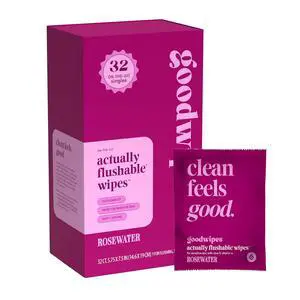 Goodwipes Rosewater Flushable Wipes, Individually Wrapped Travel Wipes, pH Balanced for Feminine Hygiene, 32 Count (1 Pack) Goodwipes Rosewater Flushable Wipes, Individually Wrapped Travel Wipes, pH Balanced for Feminine Hygiene, 32 Count (1 Pack)