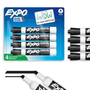 EXPO Chisel Tip Dry Erase Markers, Black, 4 Count EXPO Chisel Tip Dry Erase Markers, Black, 4 Count