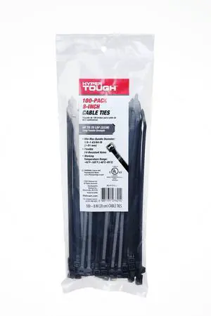 Hyper Tough 8-Inch 75lb UV Resistant Black Cable Ties, 100 Count Hyper Tough 8-Inch 75lb UV Resistant Black Cable Ties, 100 Count