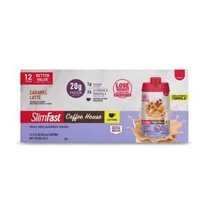 SlimFast High Protein 20g Energy Ready-to-Drink Meal Replacement Shake, Coffee House Caramel Latte, 11 oz, 12 Count SlimFast High Protein 20g Energy Ready-to-Drink Meal Replacement Shake, Coffee House Caramel Latte, 11 oz, 12 Count