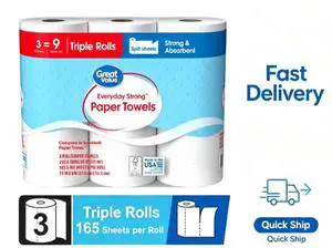 Great Value Everyday Strong Paper Towels, 3 Triple Rolls Great Value Everyday Strong Paper Towels, 3 Triple Rolls