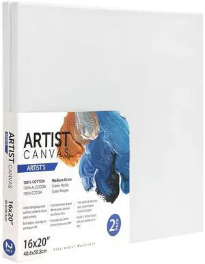 100% Cotton Acid Free Artist Stretched Canvas, 16"X20", 2 Pack, White, Deluxe Canvas, for All Skill Levels 100% Cotton Acid Free Artist Stretched Canvas, 16"X20", 2 Pack, White, Deluxe Canvas, for All Skill Levels